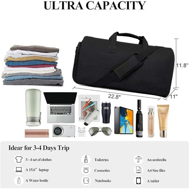 Carry Ons Duffle Travel luggage bags for Men - BLACK 45L