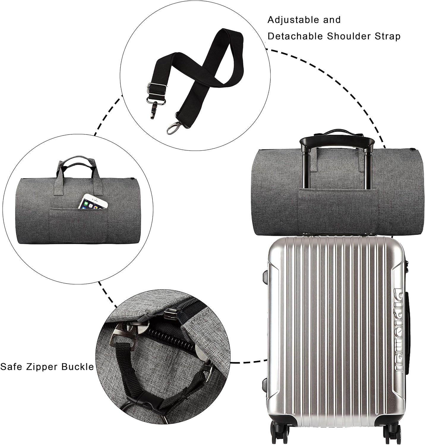 Detachable trolley suitcase duffle bags Men Women - Grey - 45 ltr 