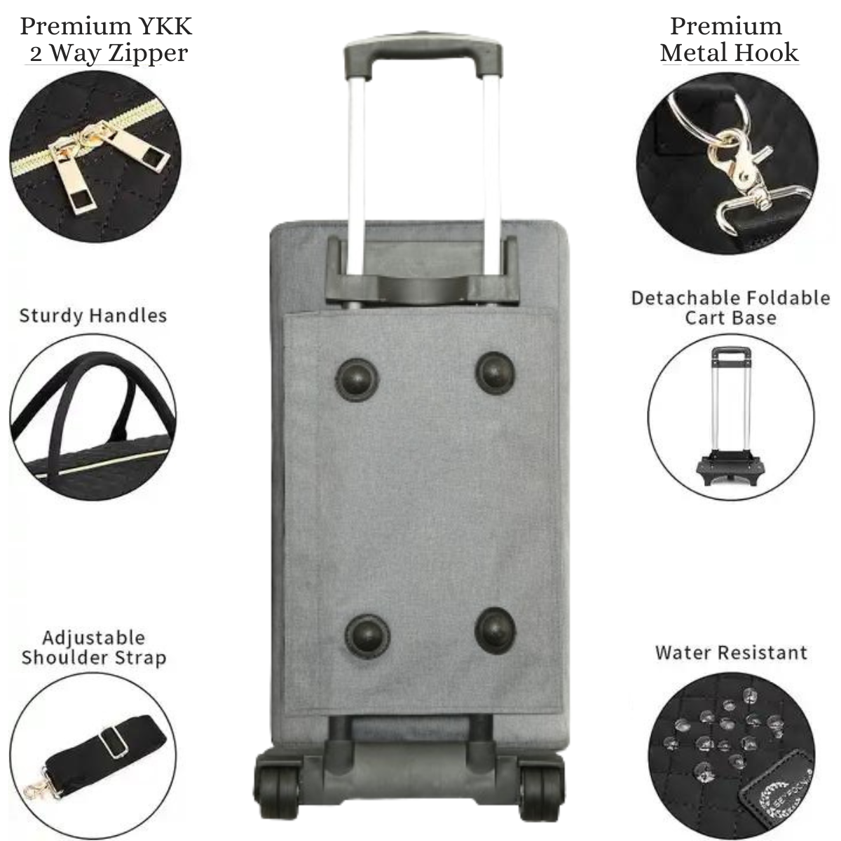 Detachable trolley suitcase duffle bags Men Women - Grey - 45 ltr 